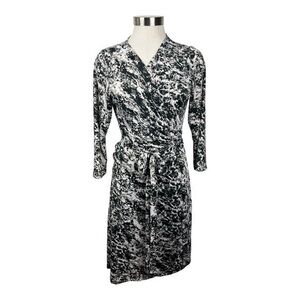 Charlie Page Black & Grey Printed Wrap Dress‎ Size Medium